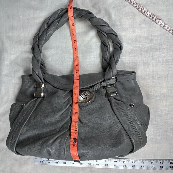 B. Makowsky grey Leather slouchy Silver Hardware Twisted Shoulder Strap Purse. - Picture 6 of 9